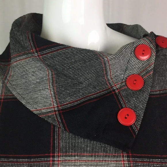 Vintage 60s Plaid Mod Button Flare Dress - Picture 3 of 8